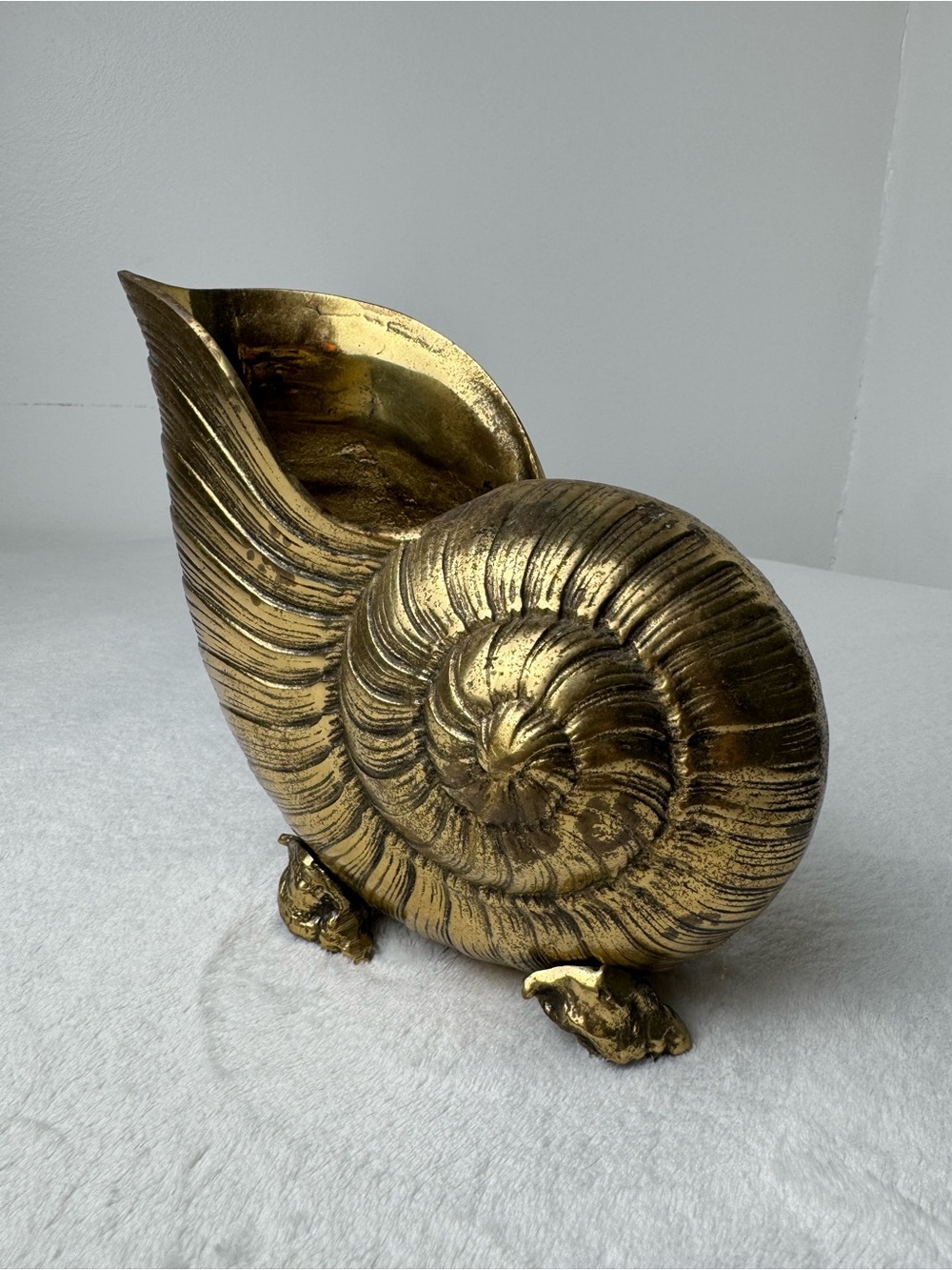 Vintage Mid Century Brass Nautilus Shell Flower Planter 7x7